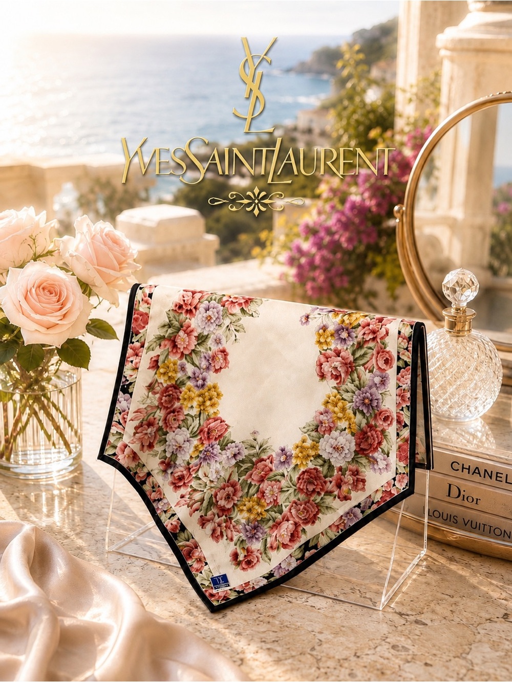 Yves Saint Laurent Multicolor Floral Handkerchief New